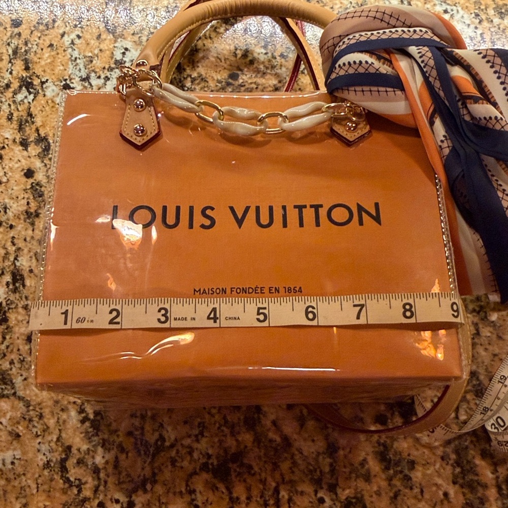 Handmade PVC shopping bag tote!LV mustard yellow Brown Tote with Scarf Accent - Picture 5 of 6